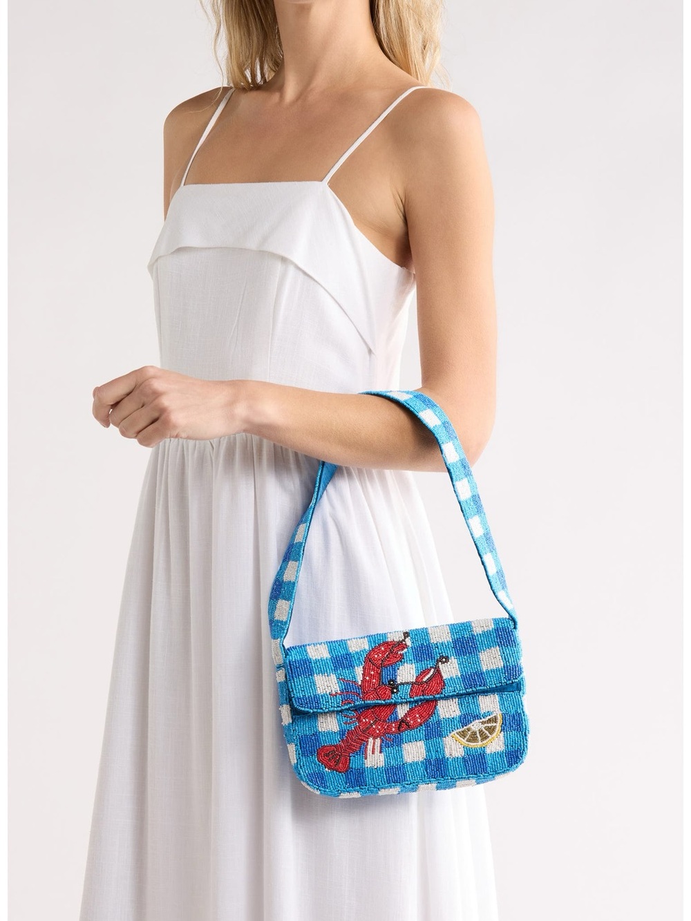 Beaded Gingham Lobster Baguette Shoulder Bag - Picture 3 of 4
